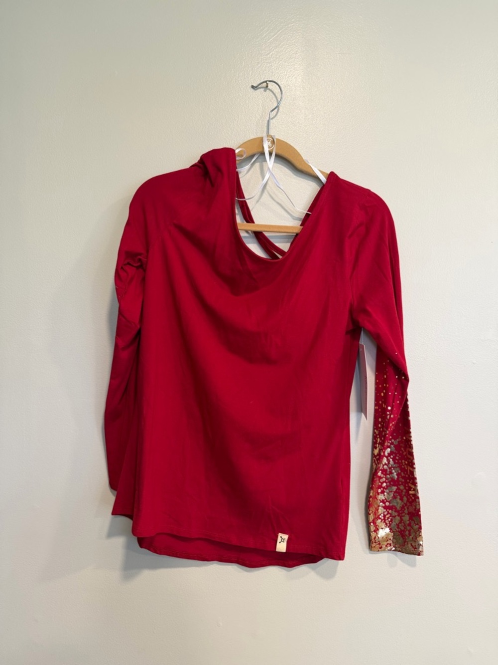 Orangetheory Red Long-Sleeve Top with Sequin-Splash Sleeve NWT medium